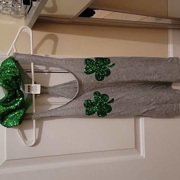 PINK Victoria's Secret Tops - PINK Victoria's Secret Gray Tank Top With Green Sequin Shamrocks. XS. Bralette S